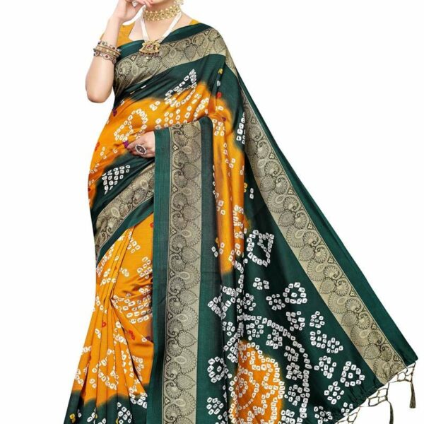 GoSriKi Women's Art Silk with Blouse Piece Saree (ANANIYA-SSC-Yellow_1 FS)