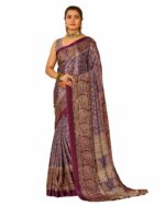 Grey Floral Printed Crape Saree