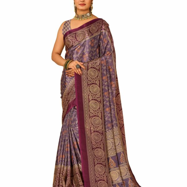 Grey Floral Printed Crape Saree