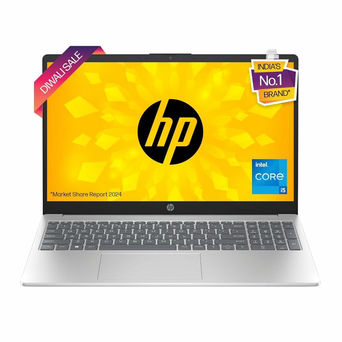 HP Laptop 15, 13th Gen Intel Core i5-1335U, 15.6-inch (39.6 cm), FHD, 8GB DDR4, 512GB SSD, Intel Iris Xe Graphics, 1080p FHD Camera w/Privacy Shutter, Backlit KB, (Win 11, Silver, 1.59 kg), fd0187TU