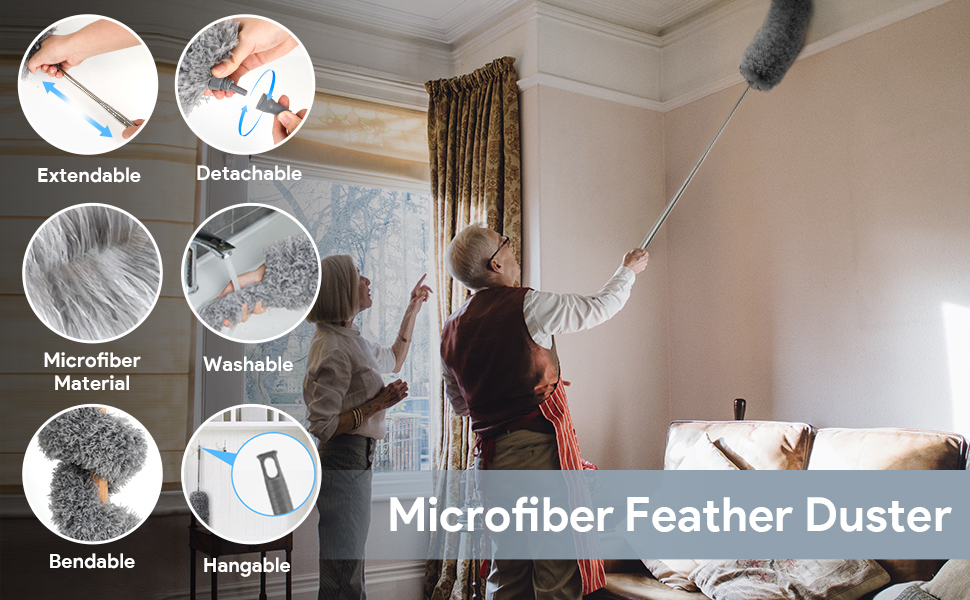 Microfiber Feather Duster with Extendable Pole