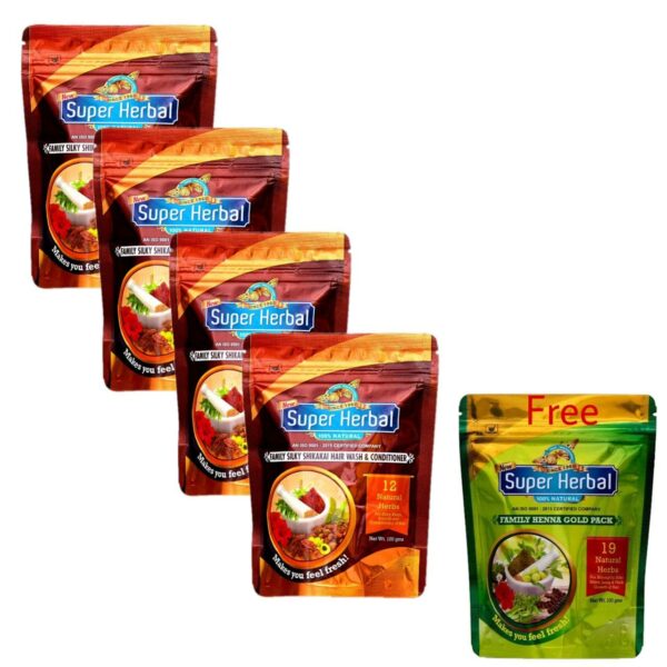 Herbal Family Silky Shikakai Hair Wash and Conditioner 100gms (Pack of 4) FREE our Family Henna Gold pack 100g worth Rs 89 Organic shikakai shampoo