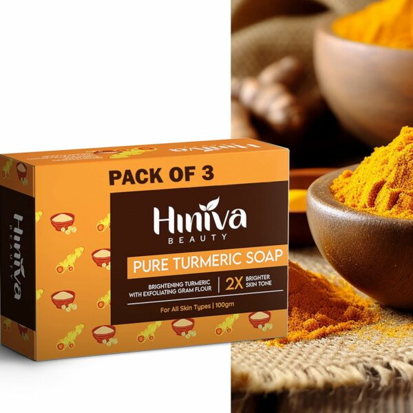 Hiniva Beauty® 100% Organic Handmade Beauty BRIGHTENING TURMERIC WITH EXFOLIATING GRAM FLOUR - Moisturizing & Rich Nourishment Soap, Paraben Free Soap - Pack of 3