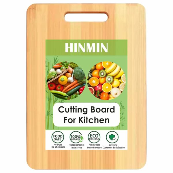 Hinmin Premium Chopping Board for Kitchen Bamboo Wooden Cutting Board for Vegetable, Fruit Chopper Board Safe, Eco-Friendly, Durable (33cm x 24cm)