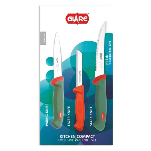 IndiaCart - Glare Stainless Steel Kitchen Compact Knives Set (Exclusive 2+1 Pcs. Knife Set) GA-128