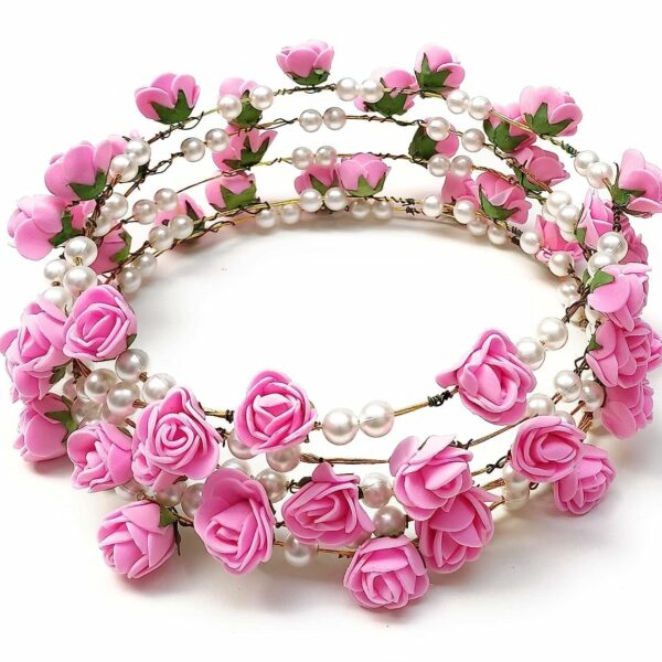 JAGMOOLYA PRODUCTS Artificial Floral Headpiece Roses Foam Flower Wedding Bridal Beach Party Travel Headpiece Wreath Crown Tiara for Girls, Teens and Women (Pack of 2 pcs) (Baby pink)