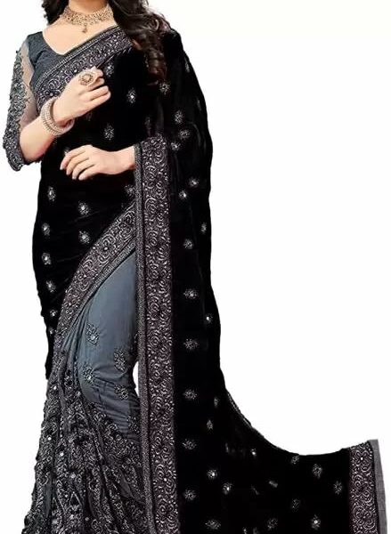 JULEE Women's Vichitra Silk Half & Half Embroidered Saree-Rajvi