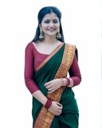 Jaanvi fashion Women's Narayan Peth Cotton Silk Saree With Gold -Toned Zari Work & Unstitched Blouse Piece