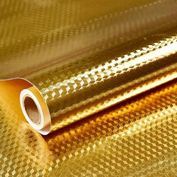 KATAYAMA 60 x 200 cm Golden Cube Design Aluminium foil Stickers Kitchen Wallpaper Wallpapers for Sticker Wall self Adhesive Oil Proof Waterproof Sheets Sheet Platform (15GOLDEN 3D 60x200)