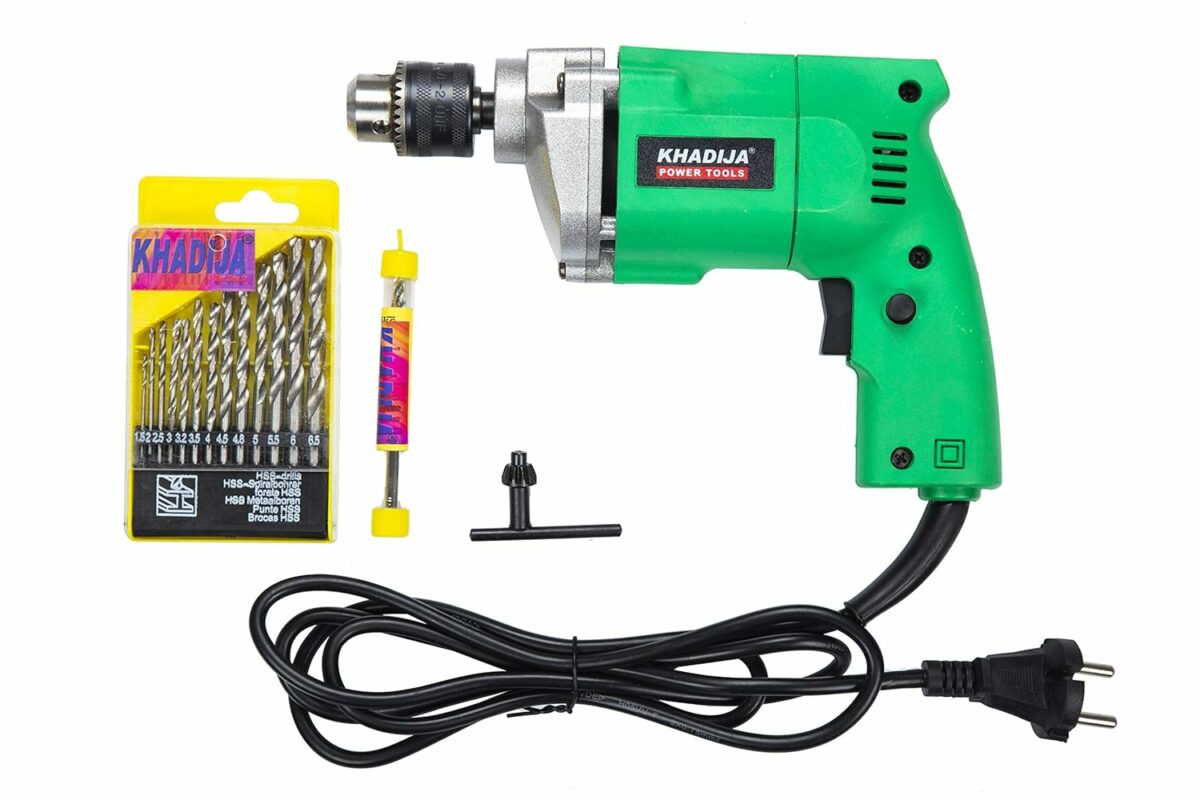 KHADIJA Drill Machine 10mm With Free 13Pcs HSS Drill Bits & 1Pc Masonary Bit Combo 6 Months Warranty