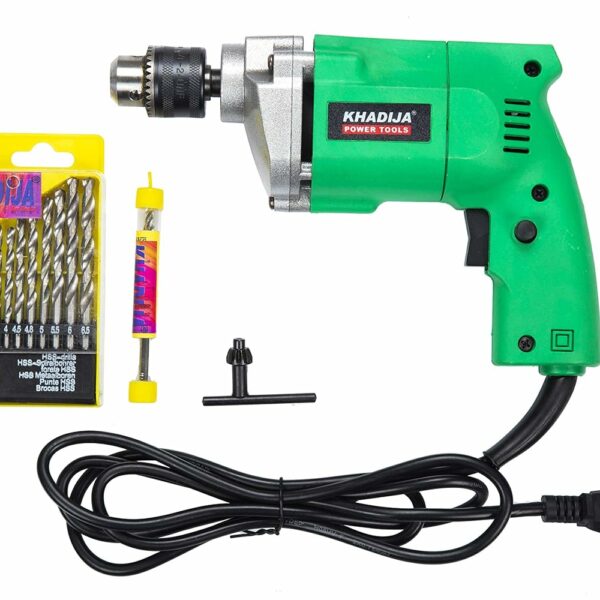 KHADIJA Drill Machine 10mm With Free 13Pcs HSS Drill Bits & 1Pc Masonary Bit Combo 6 Months Warranty