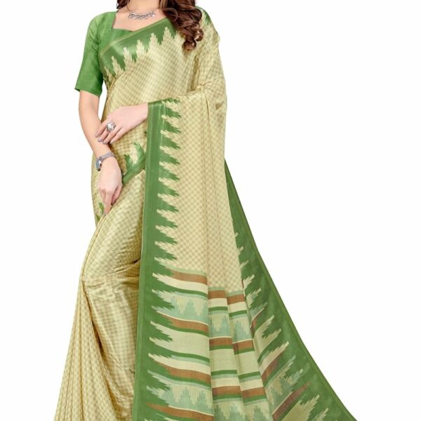 Kesaria Textile Company Women's Printed Silk Crepe Saree with Unstitched Blouse Piece