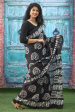 Kiaaron Handicrafts Women's Ikat Hand Block Print Jaipuri Cotton Mulmul Saree with Blouse Piece