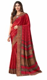 LADYLOOM Women's Floral Printed Silk Crepe Saree,Sari With Unstitched Crepe Silk Blouse Piece