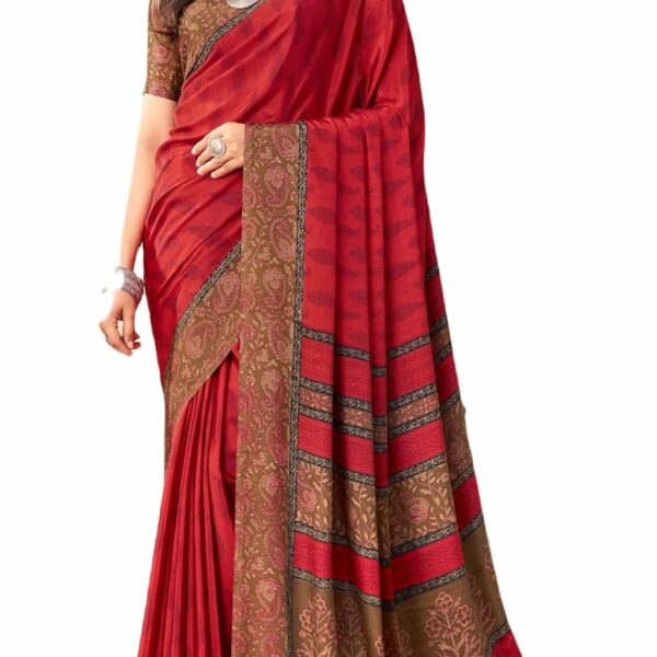 LADYLOOM Women's Floral Printed Silk Crepe Saree,Sari With Unstitched Crepe Silk Blouse Piece