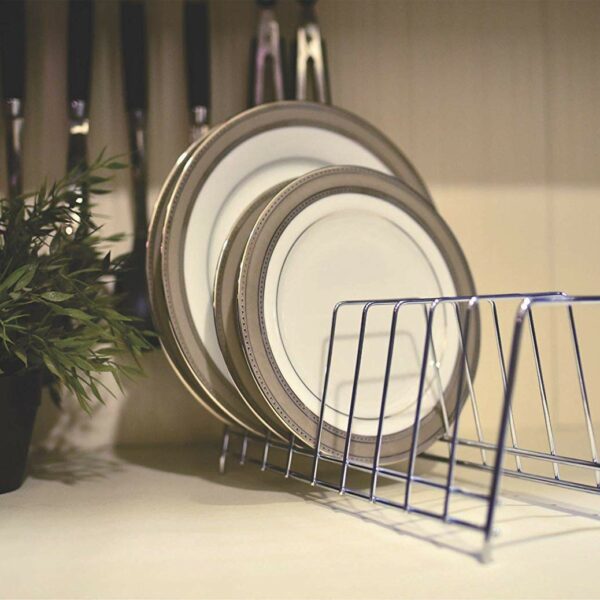 LIFE TIME Multipurpose Chrome Plated Stainless Steel Dish thali Plate Rack Holder Stand for Kitchen Utensil Rack, Pot lid Holder (6 Sections Plate Rack)