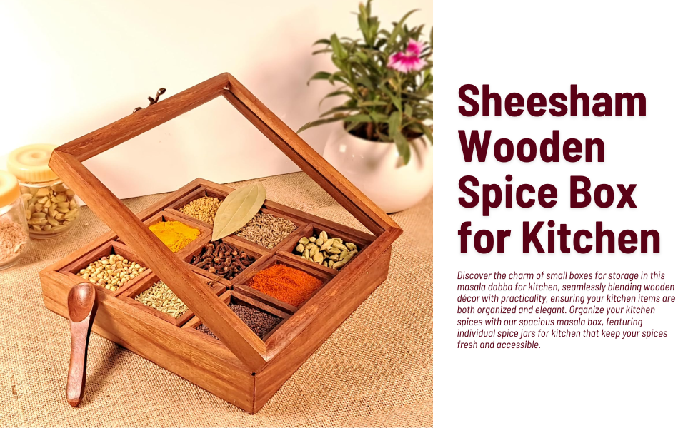 Sheesham Wooden Spice Box for Kitchen 