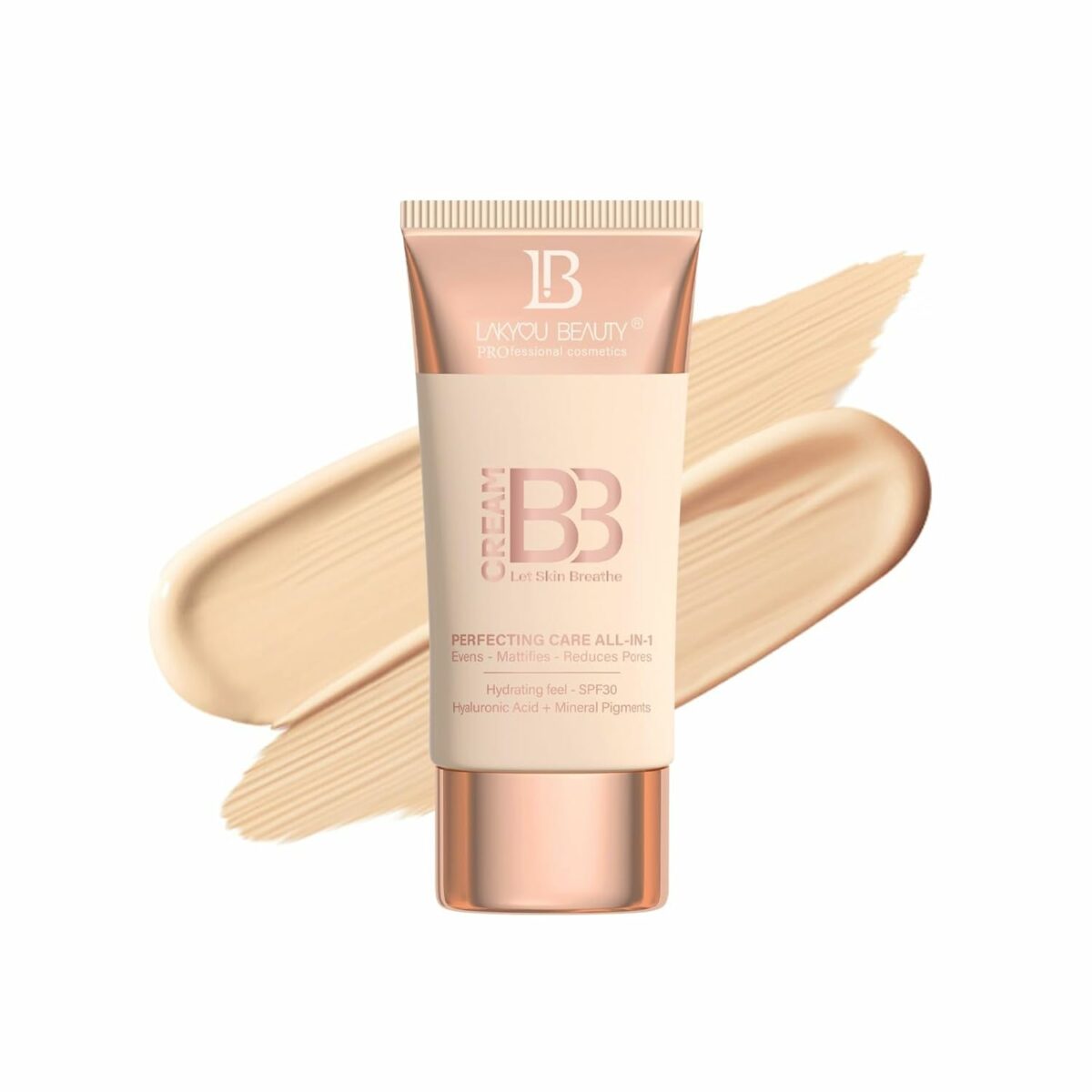 Lakyou Beauty BB Cream Let Skin Breathe - Perfecting Care All-in-One, Evens, Mattifies, Reduces Pores, Hydrating with SPF 30, Hyaluronic Acid & Mineral Pigments, 60ml (02(Soft Ivory), 60)