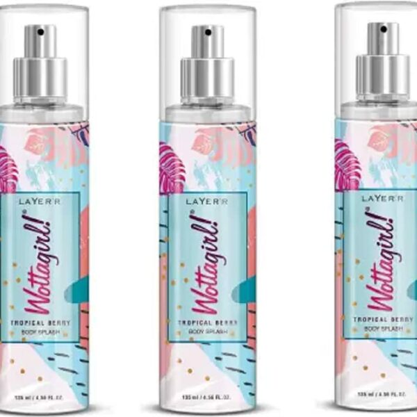 Layer'r Women WattaGirl Tropical Berry Fruity Scent Spray Body Splash 135 Ml Each Pack Of 3 Body Mist - (405 Ml, Pack Of 3)