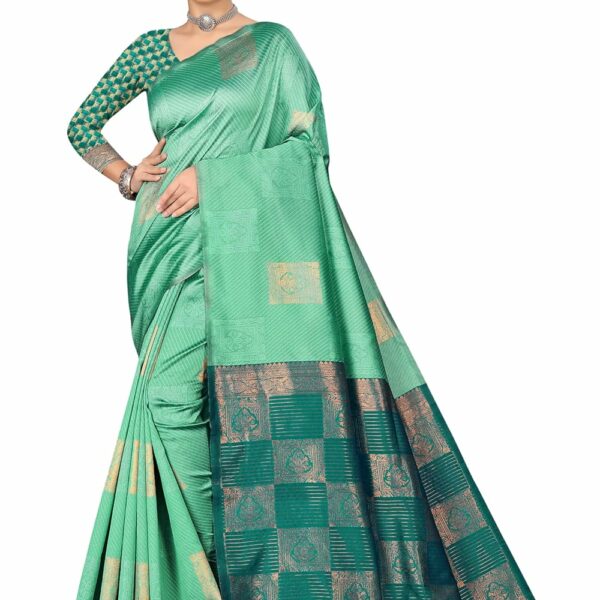 Leriya Fashion Women's Assam Kanchipuram Pure Banarasi Art Silk Saree with Unstitched Blouse Piece