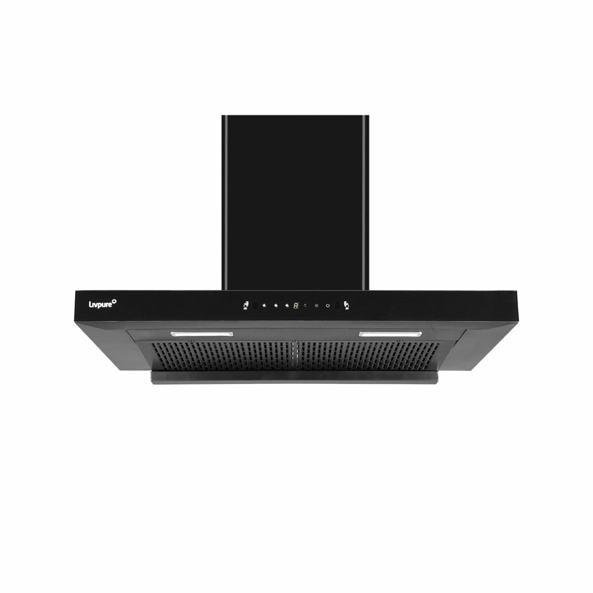 Livpure Fenix 75 1400 m3/hr T-Shape || Filterless Auto Clean Kitchen Chimney with Oil collector || 10 Year Warranty On Motor (2 Year Comprehensive), (Touch And Gesture Control, Black)