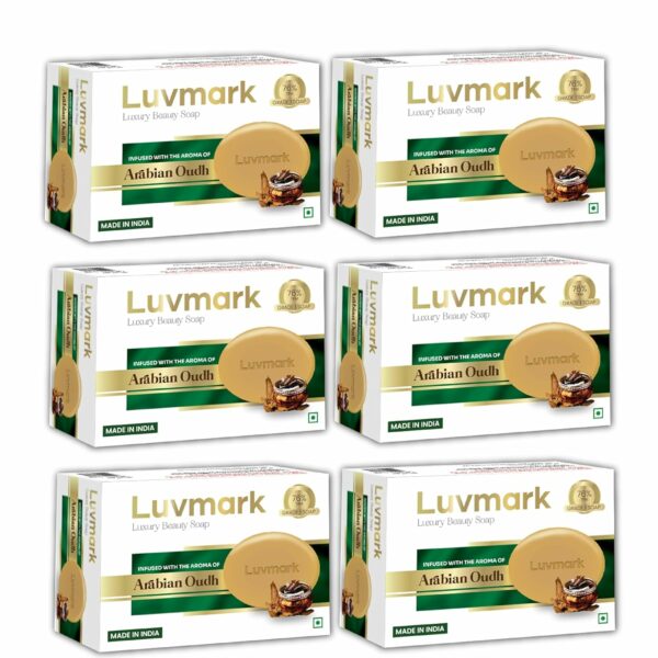 Luvmark Luxury Beauty Soap - Arabian Oudh | Enriched with Oudh | For Exfoliating and Moisturising skin | 100% Veg and Paraben Free Soap (Pack of -6)