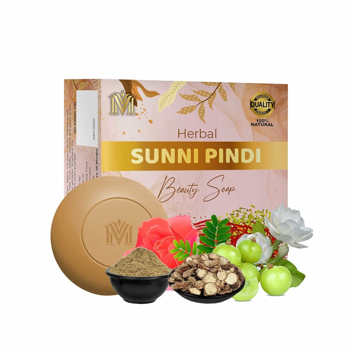 MDM HERBAL PRODUCTS | Herbal Sunni Pindi Beauty Soap 100g | Super Saver Pack Of 5 (500g) | 100% Natural | Improves Skin Complexion and Overall Look Of The Skin | Reduce Blemish Marks |