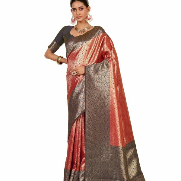 MIMOSA Women's Woven Design Kanjivaram Style Art Silk Saree With Blouse Piece : SA0000892