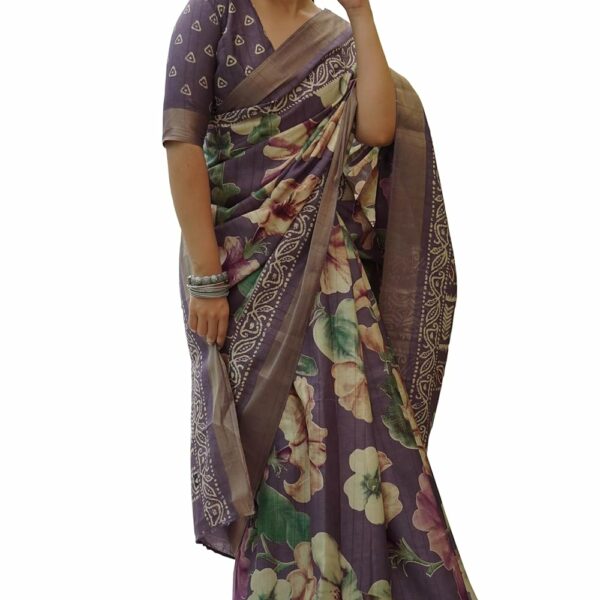 MIRCHI FASHION Women's Silk Blend Floral Printed Saree with Blouse Piece