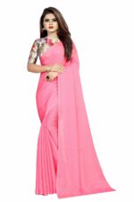 Market Magic World Women's Chiffon Saree With Digital Printed Bloues Piece