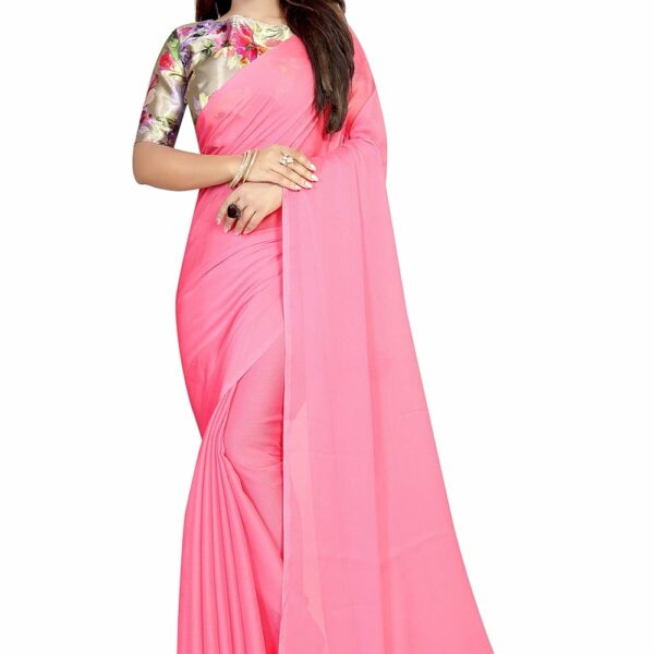 Market Magic World Women's Chiffon Saree With Digital Printed Bloues Piece