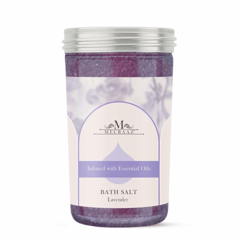 Mecraaz Lavender Bath Salt 300g, Calming, Relaxing, Muscle Pain Relief, Aromatherapy | Pure & Natural | Sea Salt, Lavender Essential Oil & Vitamin E