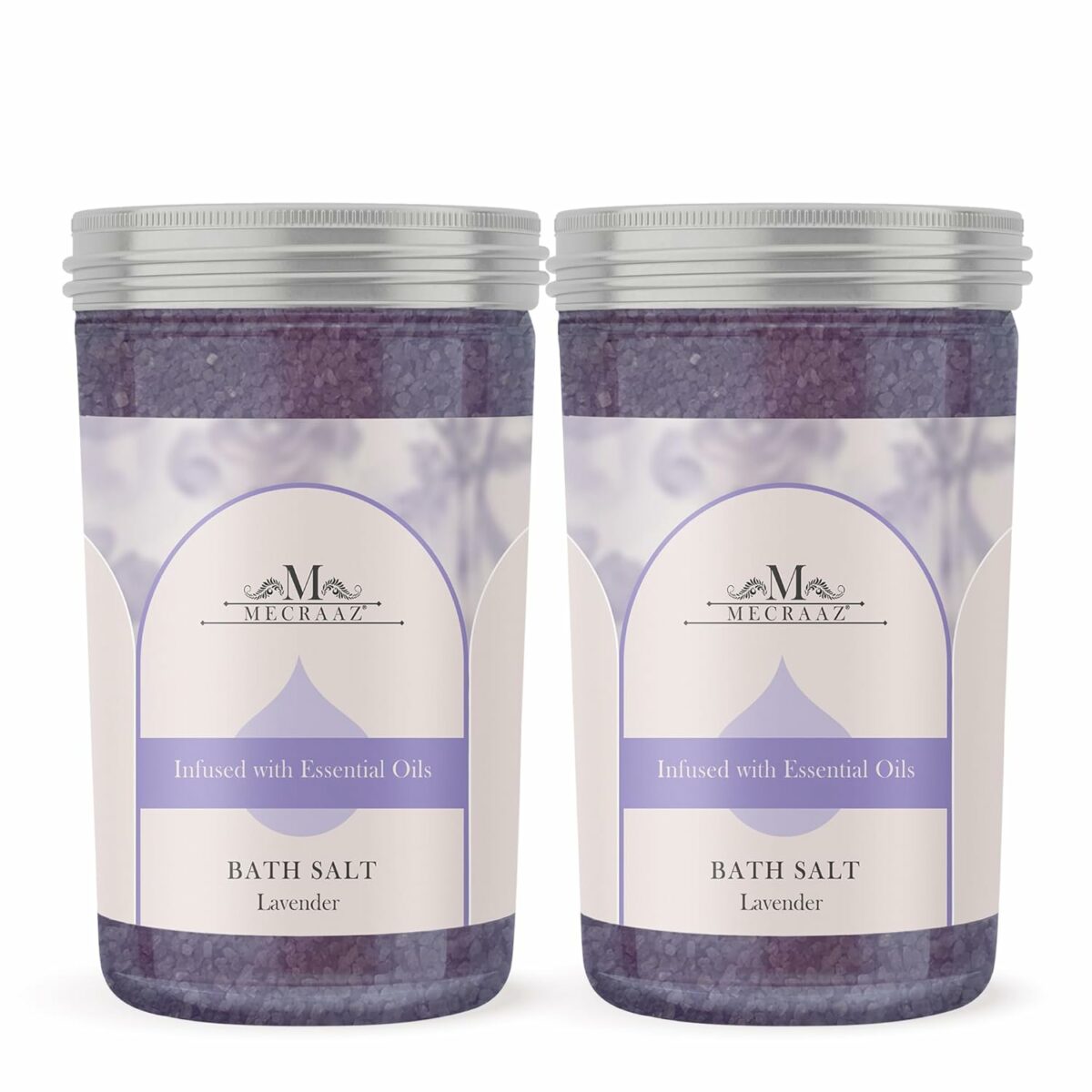 Mecraaz Lavender Bath Salt Combo, Calming, Relaxing, Muscle Pain Relief, Aromatherapy | Pure & Natural | Sea Salt, Lavender Essential Oil & Vitamin E | 600g (Pack of 2)