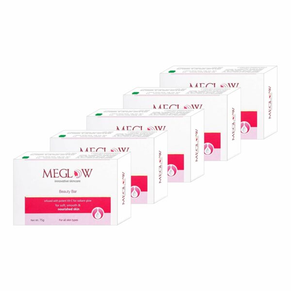 Meglow Beauty Bathing Soaps Bar Combo Pack Of 5(75g) with Potent Vitamin-C - Body Soap Cleanser for Dry Skin|Skin lightening/whitening Soap|Make Skin Soft,Smooth & Nourished - For All Skin Type