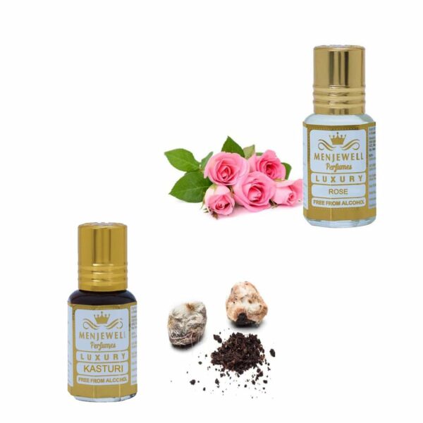 Menjewell Kasturi and Rose Attar/Ittar Perfume for Men and Women | Unisex | Non alcoholic | Long Lasting Luxury Scent | Roll-On Attar Perfume 3ml (Pack Of 2)