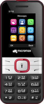 Micromax S116, Dual Sim Keypad with Long Lasting Battery & Dedicated Notification Ring, Wireless FM with Auto Call Recording | Black Red