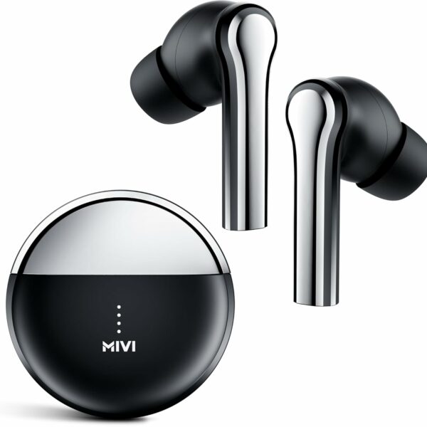 Mivi DuoPods i5 True Wireless Earbuds, High-end Metallic Finish, 13mm Rich Bass Drivers, 50 Hrs, Low Latency, Type C Fast Charging, IPX 4.0, AI-ENC, Made in India Earbud- Black