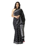 Mulmul Cotton Saree For Women's And Girls Beautiful Block Printed Work Traditional Ethnic Wear Black Colour Saree With Blouse Piece For All Occasions Saree BY CRAFT MUSIUM