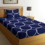 NHD HOME Premium Glace Cotton 180 TC Flat Single Bedsheets for Summer Breathable | Wrinklefree (Size-60 X 90 Inch) with 1 Pillow Covers (Size-17 X 27 Inches, Dark Blue & White)