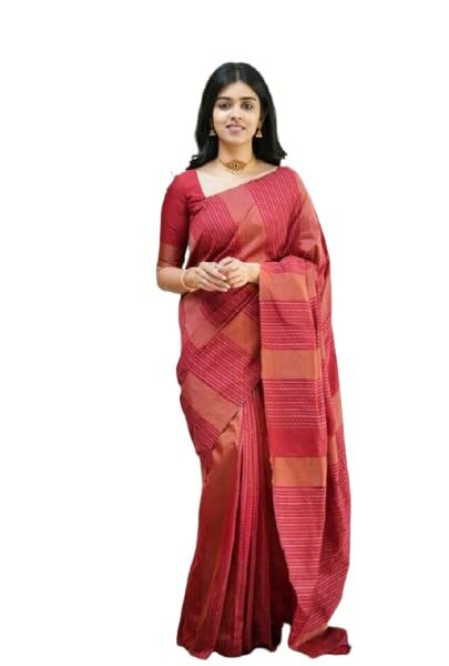 NIRLABH Women's Present Banarasi Soft Lichi Silk Saree Beautiful Jacquard Rich Pallu Design Work Zari With Blouse Piece Zari Border