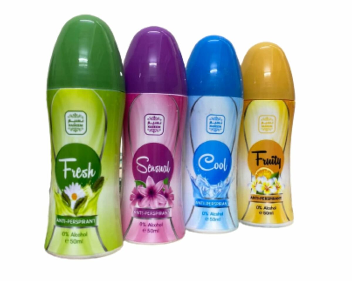 Naseem 4 Bundle Antipersperint Roll-On Fresh, Fruity, Sensual & Cool Pack of 4 (50 ML Each)