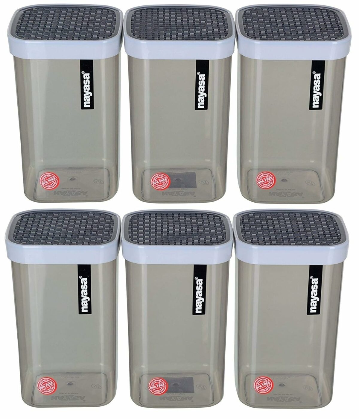 Nayasa Plastic Fusion Containers | 1000 ml | Set of 6 | Air Tight | Stackable | Multipurpose | Kitchen Organization Containers | Kitchen Storage Bins | 11 cm X 11 cm X 14 cm | Grey