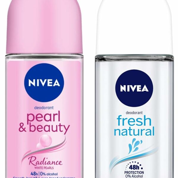 Nivea Women Deodorant Roll On, Pearl & Beauty Radiance For Eventoned Smooth & Beautiful Underarms, 50ml&Nivea Deodorant Roll On, Fresh Natural for Unisex, 50ml