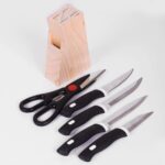 OVEERA Wood Kitchen Knife Set with Wooden Block and Scissors, Knife Set for Kitchen with Stand, Knife Holder for Kitchen with Knife 5-Pieces