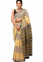 PAHELI JAIPUR Women's Hand Block Mulmul Cotton Saree For Women With Blouse Piece