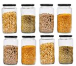 PRAMUKH FASHION 1000 ml Glass Jar with Air Tight Black-Lid for Kitchen Dried Masla Storage Jar,Honey Jar,Jar and Container,Spice Masala Jar,Glass,Visible Glass Jar for Kitchen Storage Pack of 6