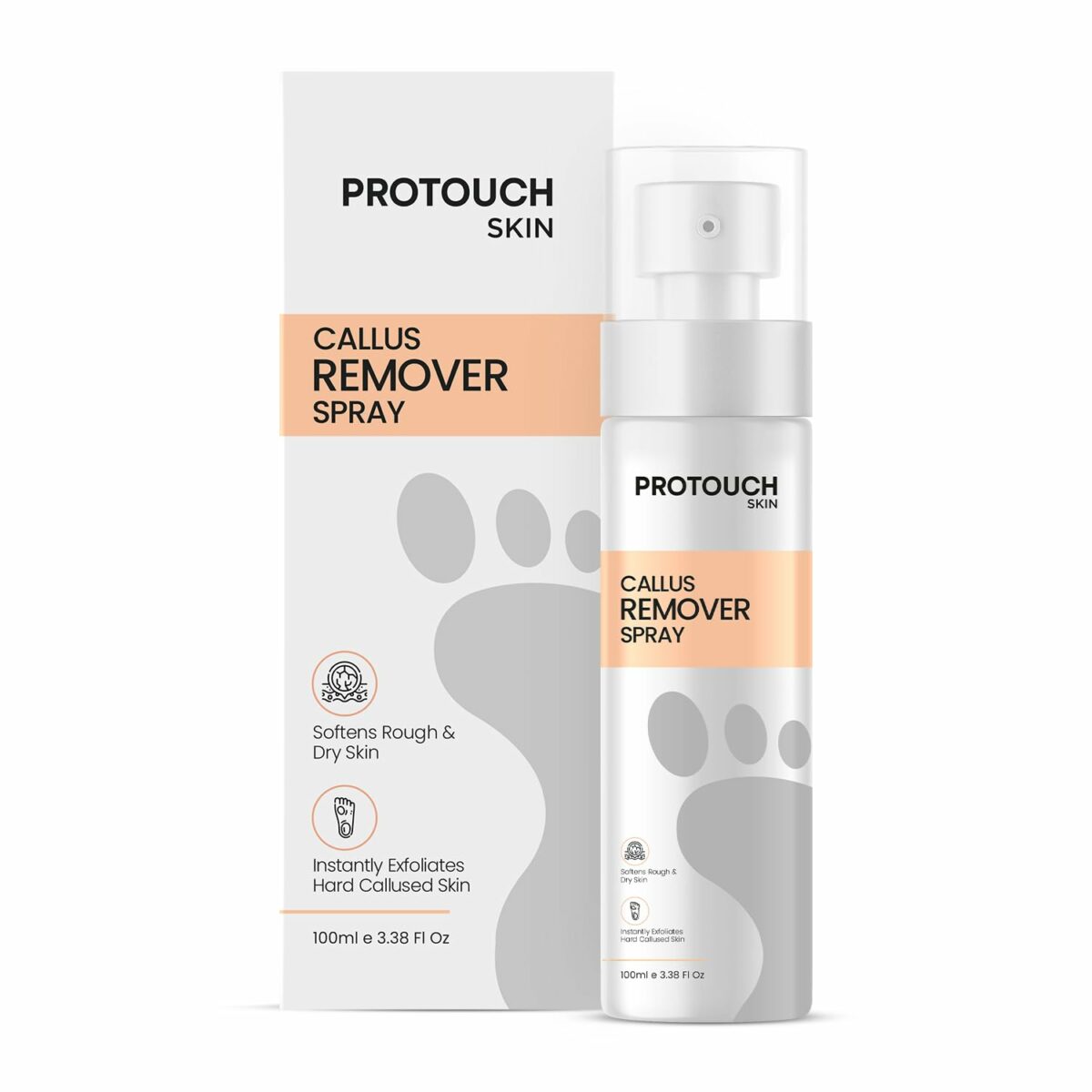 PROTOUCH Callus Remover Spray | Natural Exfoliation with Green Tea Extract and Aloe Vera Extract | Nourishing Coconut Oil & Olive Oil | Instantly Smooth, Soft Feet | 100ml