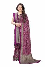 Pandadi Saree Women's Soft silk saree Pashmina Printed Saree with matching Shawl matching blouse piece (RAMA)