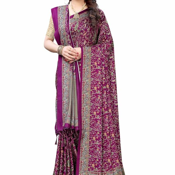 Pandadi Saree Women's Soft silk saree Pashmina Printed Saree with matching Shawl matching blouse piece (RAMA)