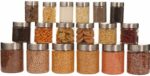 Pearlpet Plus Container For Kitchen Storage Set With Stainless Steel Caps Set Pack Of 18 Pcs 300 Ml, 500 Ml, 1000 Ml Suitable For Rack, Spices, Fridge Transparent